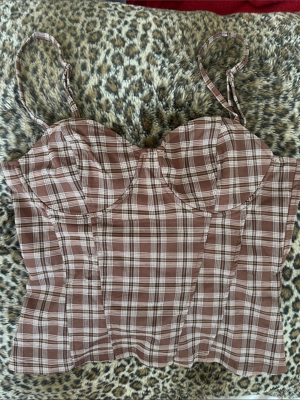 Plaid Brown Sweetheart Bustier Cami Top